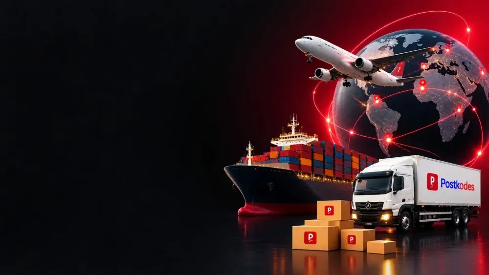 Postkodes freight network with air, sea, and road logistics