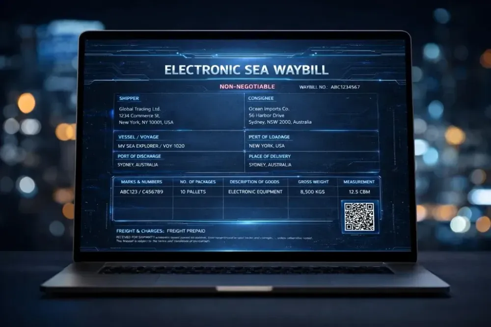 Electronic sea waybill on the Postkodes platform